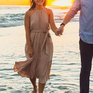 Lulus casual summer beige halter tiered maxi dress